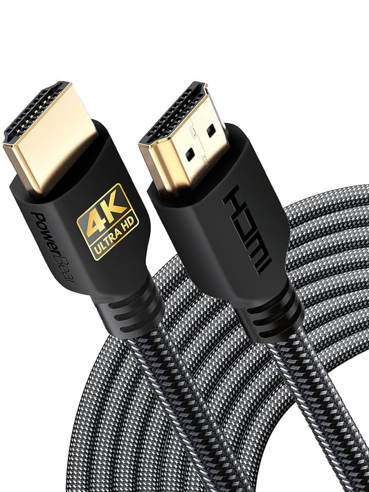 PowerBear 4K HDMI Cable 30 ft | High Speed Hdmi Cables, Braided Nylon & Gold Connectors, 4K @ 60Hz, Ultra HD, 2K, 1080P, ARC & CL3 Rated | for Laptop, Monitor, PS5, PS4, Xbox One, Fire TV, & More