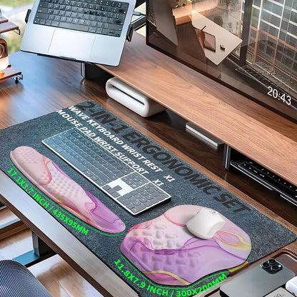 2-in-1 Ergonomic Set, Wave Keyboard Wrist Rest and Massage Slope Mouse Pad Wrist Support, Rebound Memory Foam for Relieve Carpal Tunnel Syndrome and Wrist Pain (Pink Purple Marble)