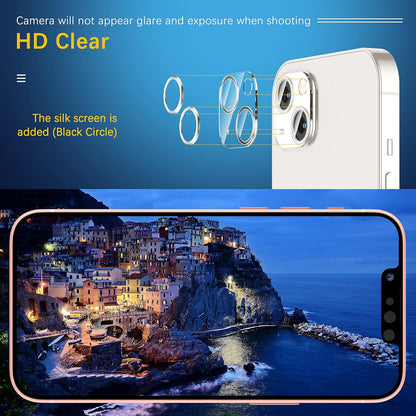 UniqueMe [3 Pack Compatible with iPhone 13 6.1" / iPhone 13 Mini 5.4" Camera Lens Protector Tempered Glass, [Case Friendly][New Version][Scratch-Resistant][Easy Installation] - Silver Circle