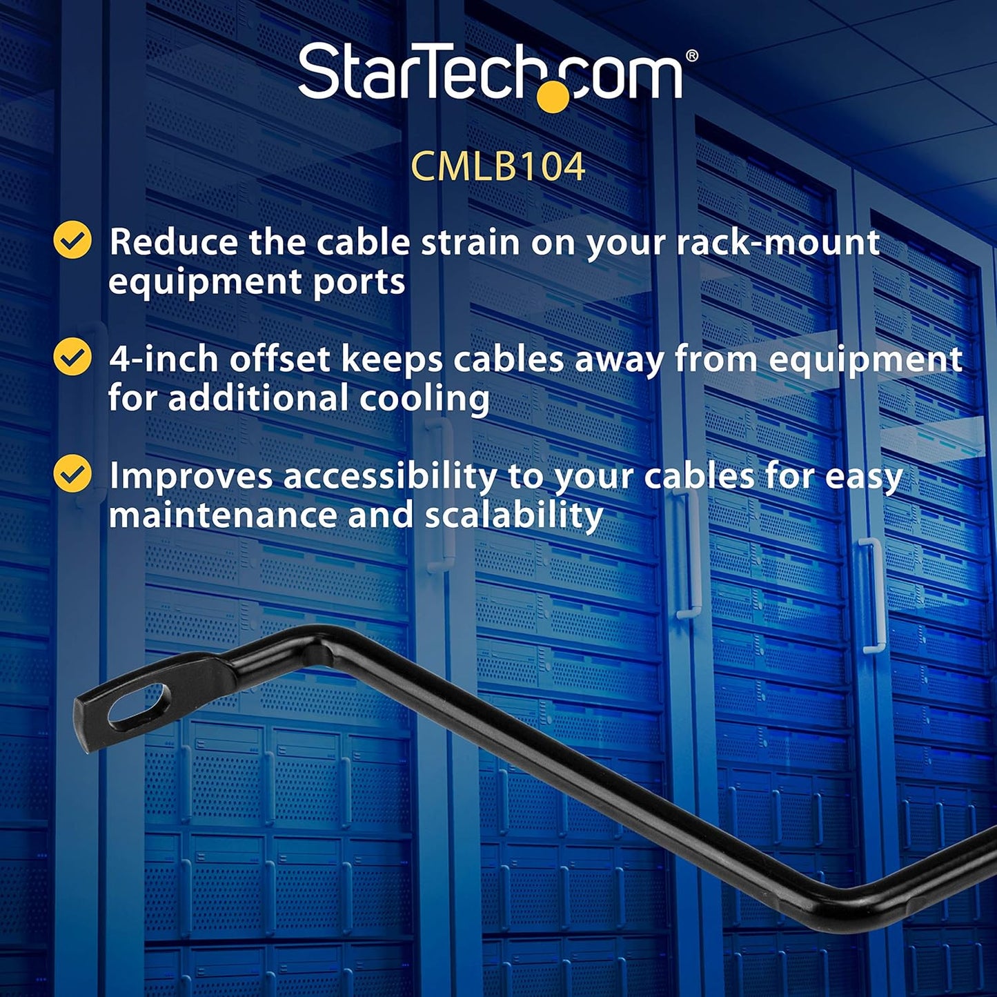 StarTech.com Horizontal Lacing Bar (10 Pack) w/ 4 inch Offset at 75 Degrees- Server Rack Cable Management - 19" Network Rack-Mount Cord Organizer Bars, TAA (CMLB104)