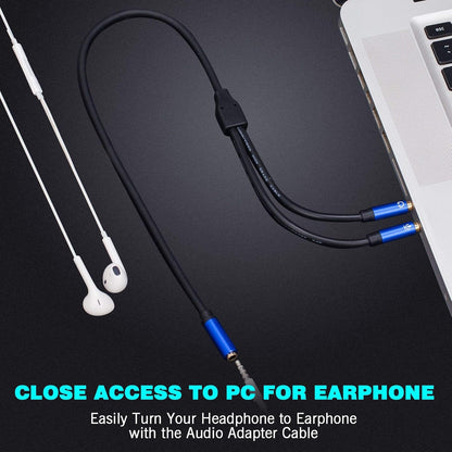 Tan QY Headphone Splitter 1Ft, 3.5mm Female to 2 Dual 3.5mm Male Headphone Mic Audio Y Splitter Cable Smartphone Headset to PC Adapter (1Ft/0.3M, Blue)