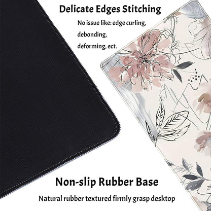 Desk Mat, Abstraction Hand Painted Flowers Extended Gaming Mouse Pad (31.5x15.75 in), Cute Large Non-Slip Rubber Base Mousepad with Stitched Edges, Keyboard Mouse Mat Desk Pad for Game Office