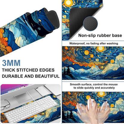 Large Mouse Pad Starry Sky Gaming Desk Pad Computer Keyboard Non-Slip Waterproof Mouse Mat with Rubber Base and Stitched Edges Entertainment Office Writing Desk Mat 35.4 x 15.7 Inches