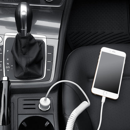 Amazon Basics 12W (5V, 2.4A) Fast Charging Car Charger with Coiled Lightning Cable for iPhone, iPad and Apple Devices, 1.5 ft - Black