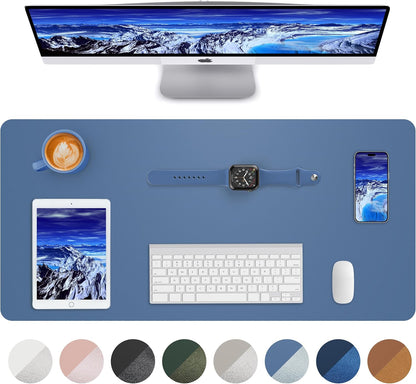 Leather Desk Pad Blotter,Mouse Pad,Office Desk Mat, Non-Slip PU Leather Desk mat,Large Desk mat,Waterproof Keyboard mat for Office/Home/Decor (Grey Blue,23.6" x 13")