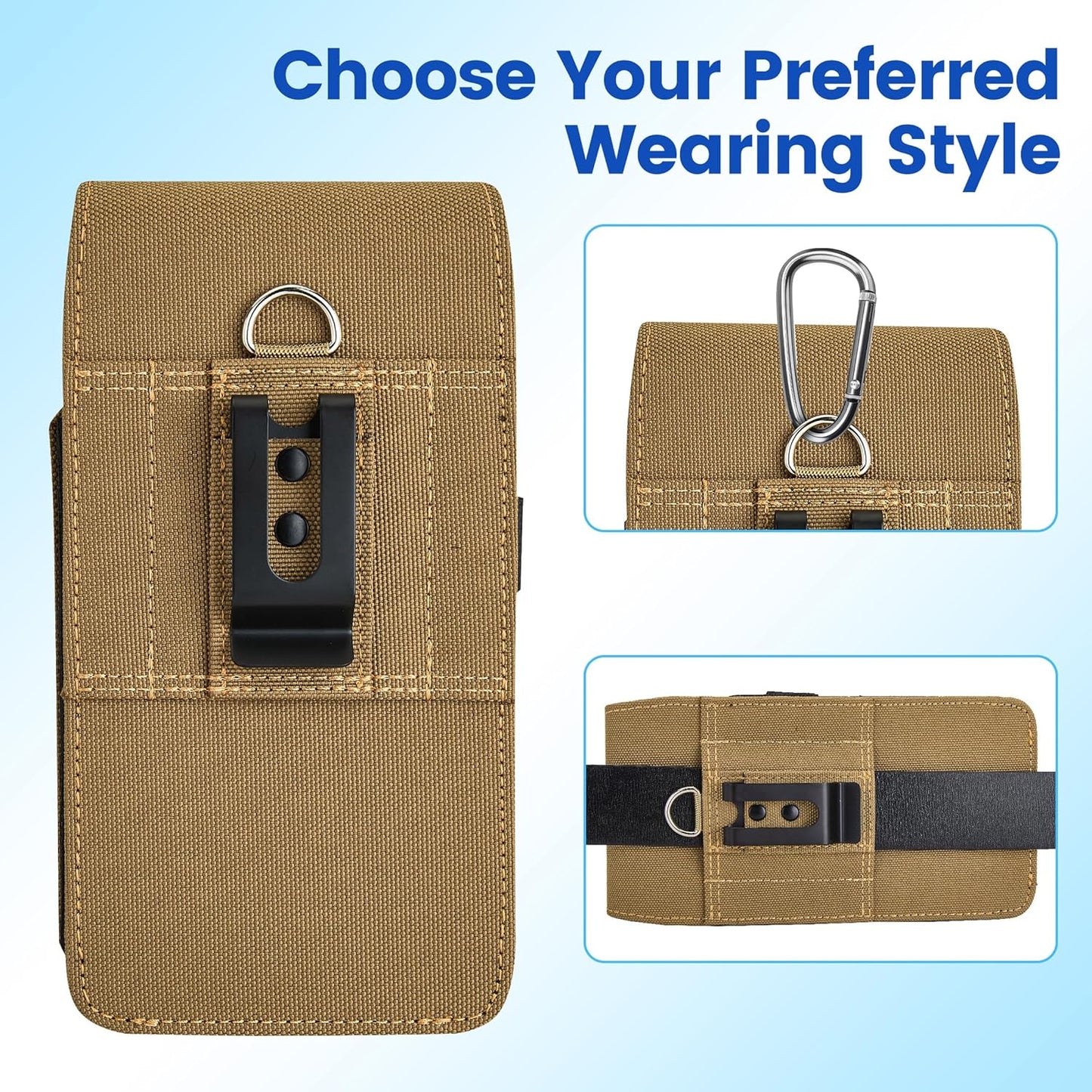 BECPLT Nylon Holster Compatible with Galaxy S25 Ultra S24/S23/S22/S21/S20 Ultra A17 A16 Motorola Moto G56 G Power Cell Phone Belt Holder for Men - Khaki