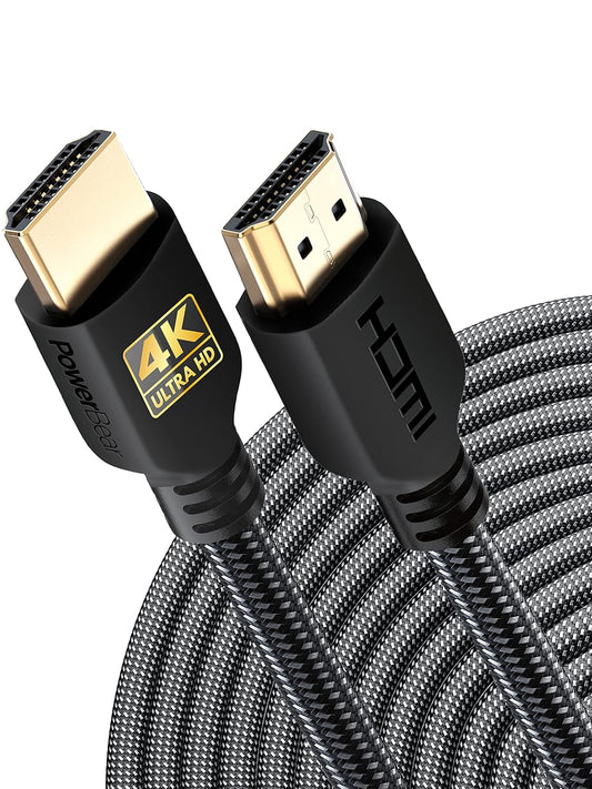 PowerBear 4K HDMI Cable 75 ft | High Speed Hdmi Cables, Braided Nylon & Gold Connectors, 4K @ 60Hz, Ultra HD, 2K, 1080P, ARC & CL3 Rated | for Laptop, Monitor, PS5, PS4, Xbox One, Fire TV