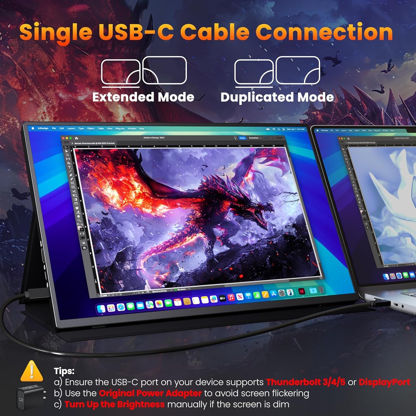 Portable Gaming Monitor 16 Inch QHD 2.5K 2560X1600 16:10 120 Hz Free-Sync 100% sRGB 10 Bit 400 Nits Travel Screen for MacBook, Laptop, PC, Game Consoles, VESA Compatible, with Cover