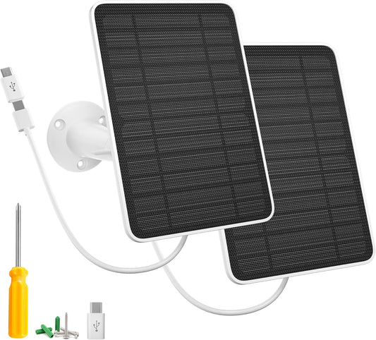 5W Solar Panel Charger Compatible with Arlo Essential 2K Outdoor Camera(2nd Gen)/Essential Outdoor XL(2nd Gen)/Essential Spotlight, IP65 Waterproof 10ft USB-C & Micro USB Cable & Wall Mount, 2 Pack