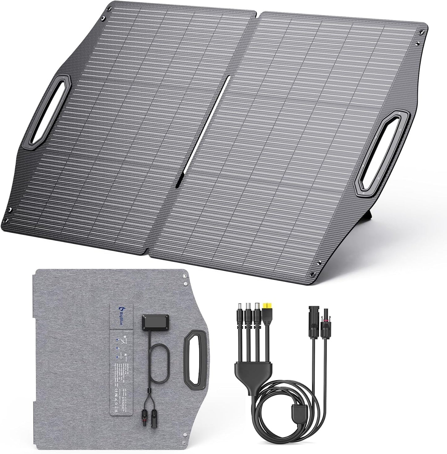 BigBlue 100W Solar Panel w/USB-C(45W PD)+USB-A(Fast Charging 18W) & MC-4 Ports, IP68 Waterproof, Camping Essentials, Folding Portable Solar Charger w/Kickstand for Power Stations, Phones, Tablets
