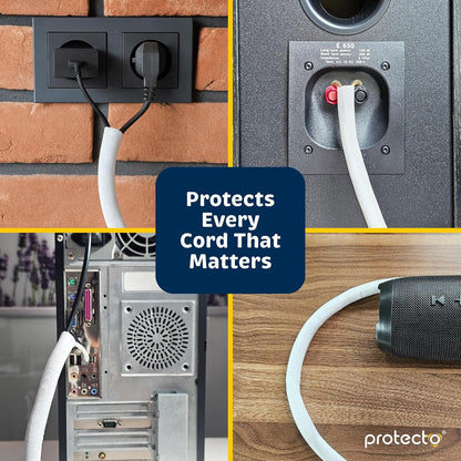 PROTECTO Heavy Duty Dog & Cat Cord Protector 10ft Easy-to-Use Critter Cord Cover for Pet Clear Odorless White Color Cord Protectors from Pets No Chew Solution Power Audio & Video Wire Protector Tubing