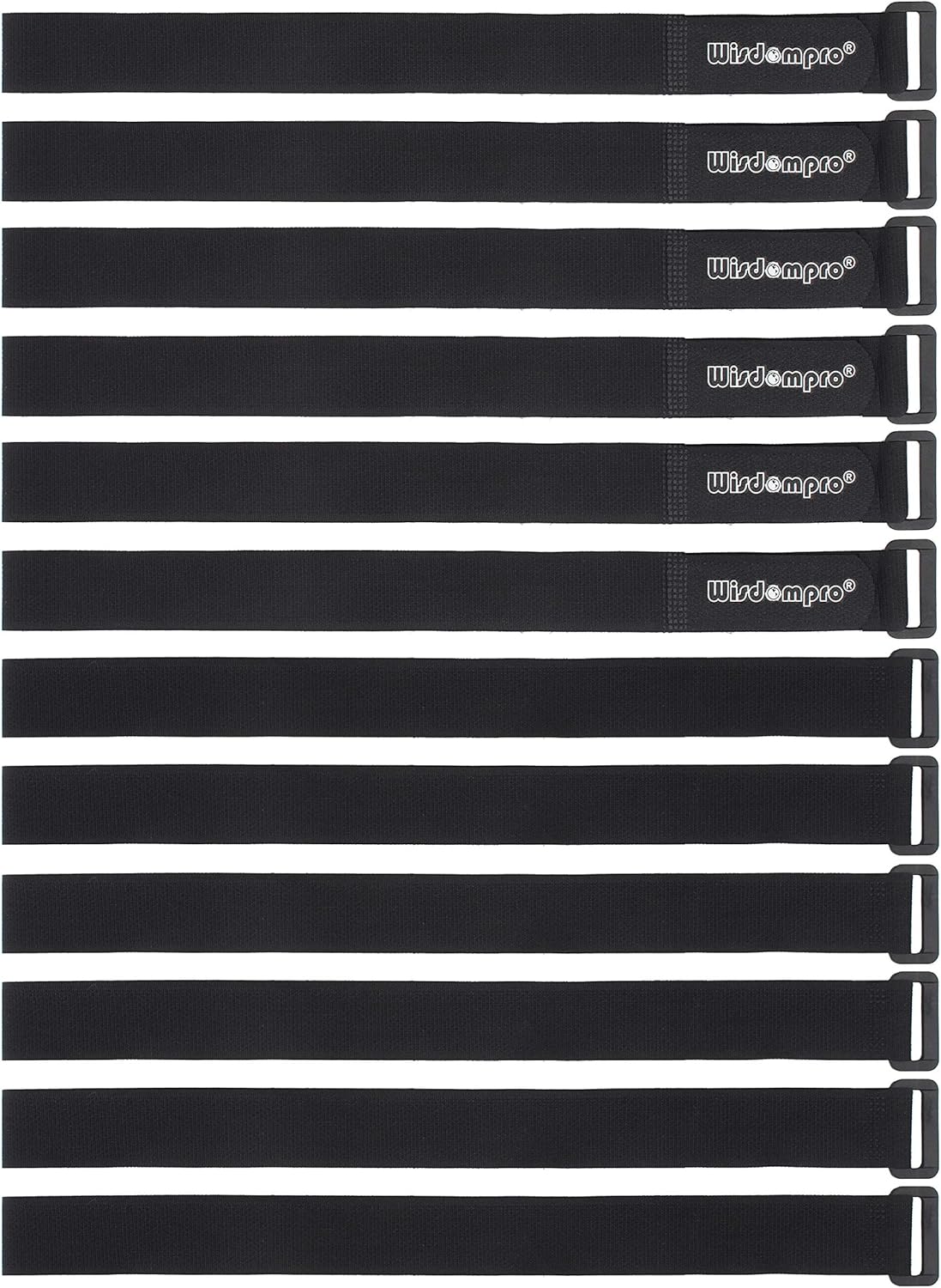 12 Pack 1 x 24 Inches Hook and Loop Reusable Fastening Cable Tie Down Straps by Wisdompro - Reusable, Durable Functional Cinch Strap to Keep Your Home, Office, Workspace from Tangled Messes of Cords