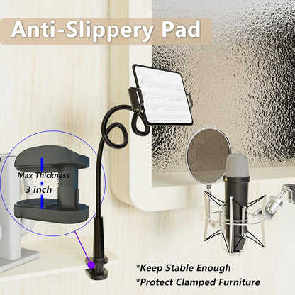 Tablet Stand Holder, Mount Holder Clip with Grip Flexible Long Arm Gooseneck Compatible with ipad iPhone/Nintendo Switch/Samsung Galaxy Tabs/Amazon Kindle Fire HD - Black