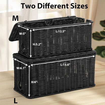 Handmade Cable Management Box, Imitation Rattan Cord Organizer Cord Hider Box, Desk Cord Management Box to Hide Cords and Power Strip L12.5 W5 H5.2 CB2412 Black