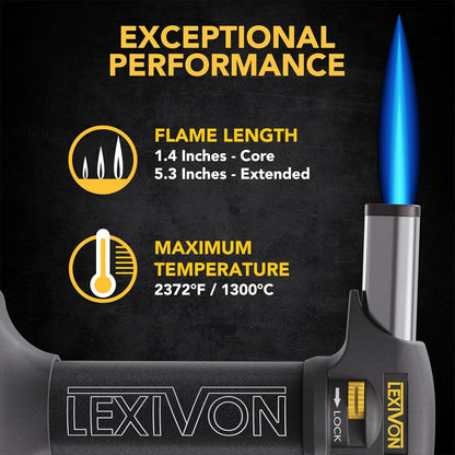 LEXIVON Butane Torch Lighter, Refillable Kitchen Cooking Torch | Self-Igniting with Safety Lock and Adjustable Flame | Pro-Grade Aluminum Tank (LX-775)