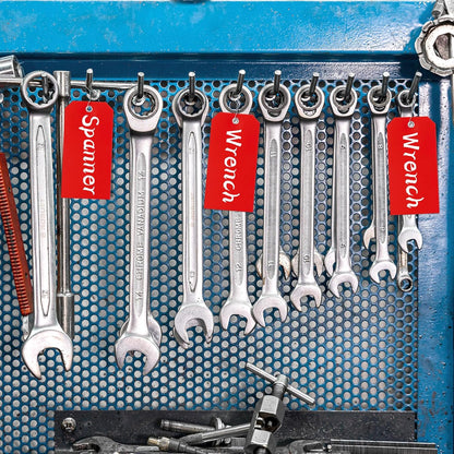 100 Plastic Shipping Tags - Red, 6 1/4" x 3 1/8", Waterproof, Durable, Reinforcement Hole, Stacking Labels for Equipment Parts