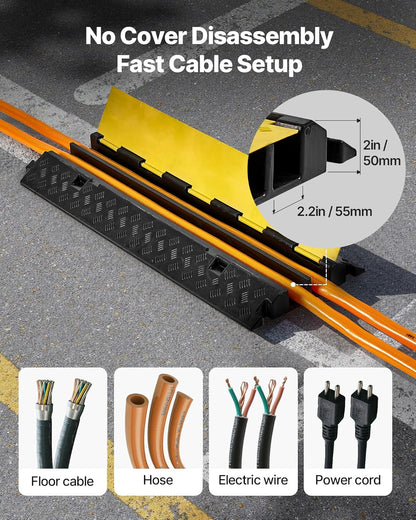 VEVOR Cable Protector Ramp, 2 Channel Heavy Duty 39.37'' Rubber Cord Hose Wire Cover, 2.2''W x 2''H Channel Size, Traffic Speed Bump with Flip-Open Top Cover, for Indoor Outdoor Use