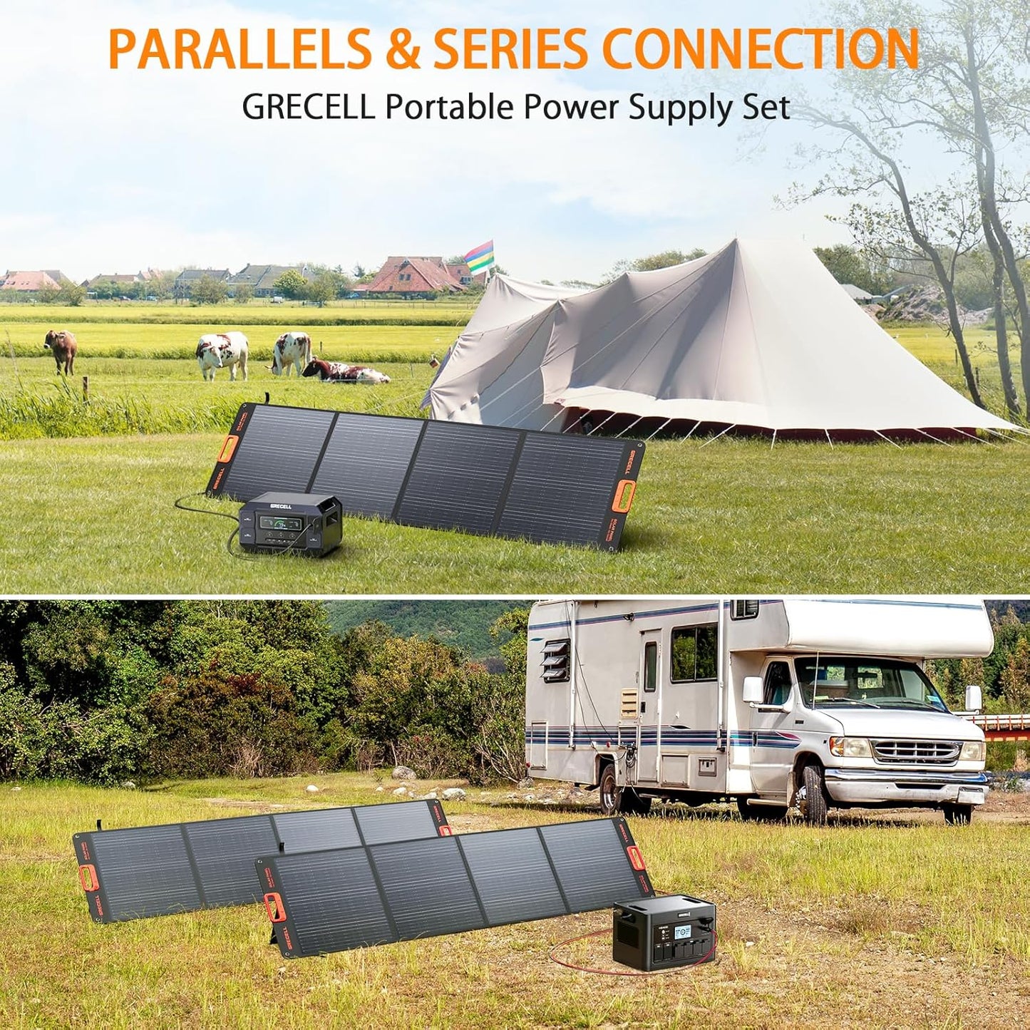 GRECELL 200W Portable Solar Panel for Power Station, Foldable Solar Charger w/ 4 Kickstands, IP65 Waterproof Solar Panel Kit w/DC XT60 Anderson Aviation Output for Outdoor RV Camper Blackout