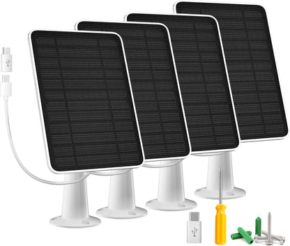 Solar Panel Charger Compatible with Arlo Essential 2K Outdoor(2nd Gen)/Essential XL Camera(2nd Gen)/Essential Spotlight, 5W Solar Panel with IP65 Waterproof 10ft Micro USB-C Cable & Wall Mount, 4 Pack