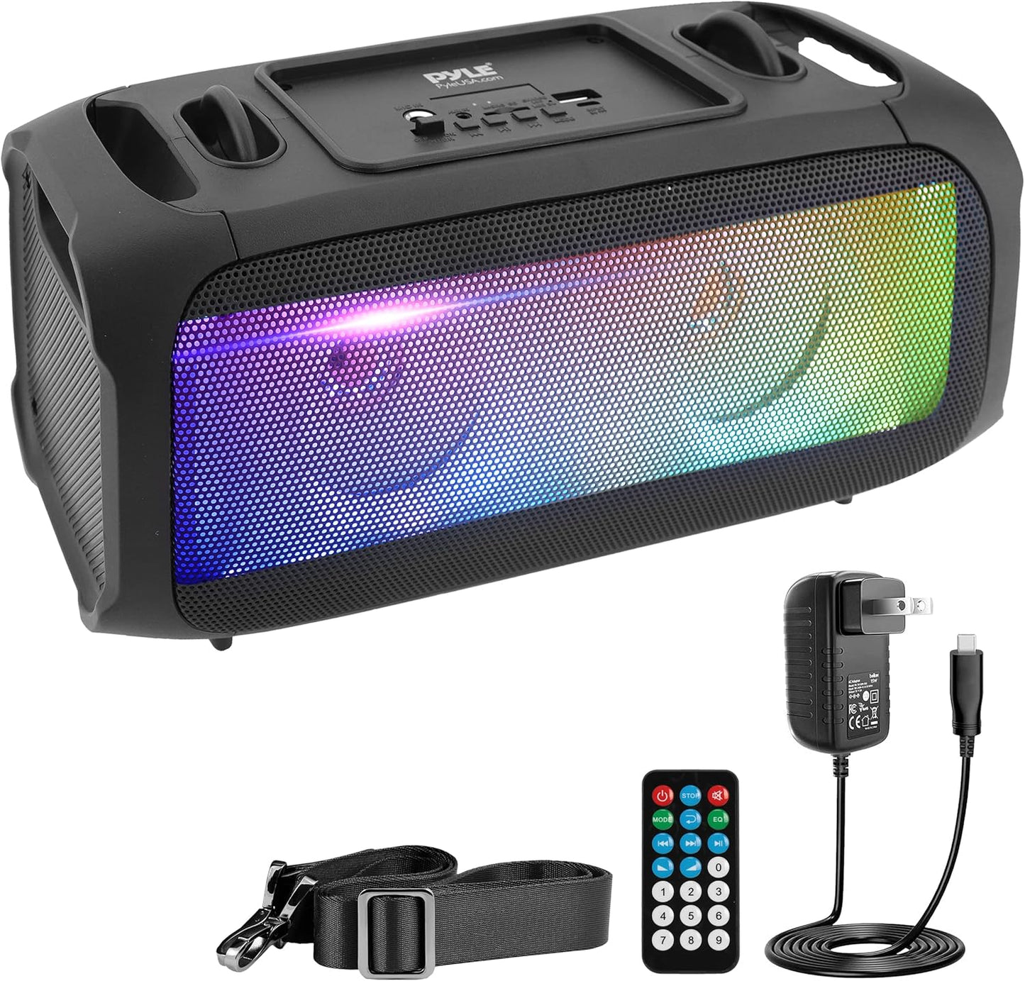 Pyle Wireless Portable Bluetooth Boombox Speaker - 120W Rechargeable Boom Box Speaker Portable Barrel Loud Stereo System - Flashing LED, FM Radio/Aux/MP3/USB Flash Drive/Micro SD, & 1/4" PPHP42B,Black