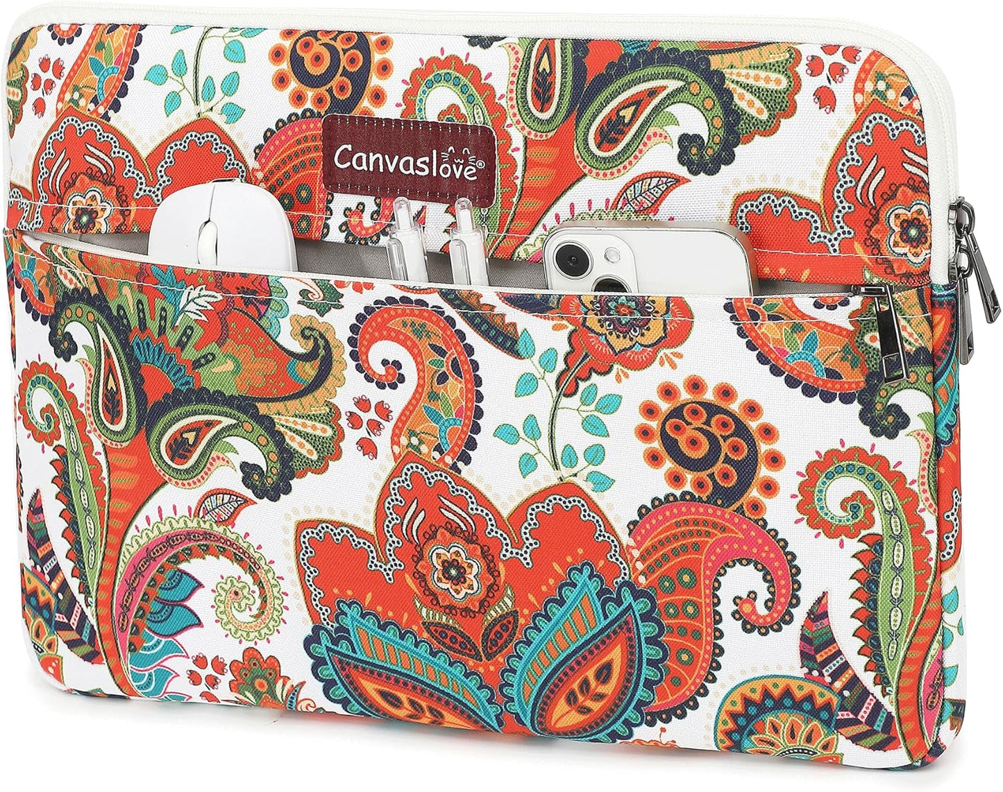 Canvaslove Paisley Laptop Sleeve Case Bag with Pocket for MacBook Pro 14 inch,Surface Laptop 14.4 inch and HP Lenovo Dell ASUS Acer 14 inch Laptop Computer