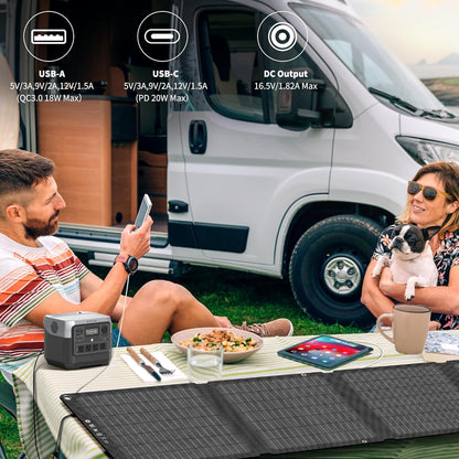N-Type 16BB Portable Solar Panels 30W Foldable Solar Panels Charger ETFE Solar Panel with DC USB-C and USB-A IP68 Waterproof for Small Power Station Mobile Phones RV Travel Outdoor Camping