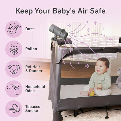 Pure Enrichment PureBaby On-the-Go Air Purifier - Portable Stroller Air Purifier & Adjustable Clamp for Car Seat, Crib, Bassinet & Playpen - True HEPA Filter Removes 99.97% of Allergens Around Baby