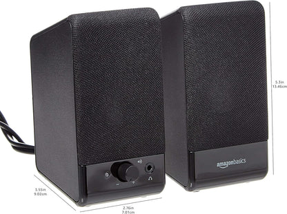 Amazon Basics USB-Powered Computer Speakers for Desktop or Laptop PC with Volume Control, Plug-N-Play, Black