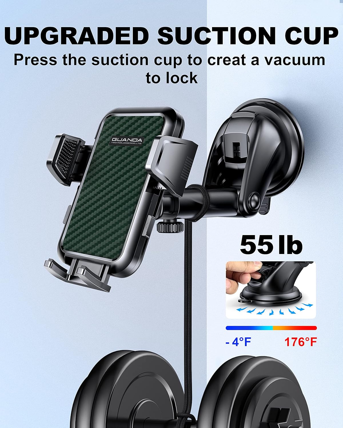 Suction Cup Car Phone Mount for Windshield/Dashboard, Hand Free Mobile Phone Holder for Car, Universal Cell Phone Holder Stand for iPhone 15 14 13 12 Pro Max Samsung Android 【Thick Case Friendly】