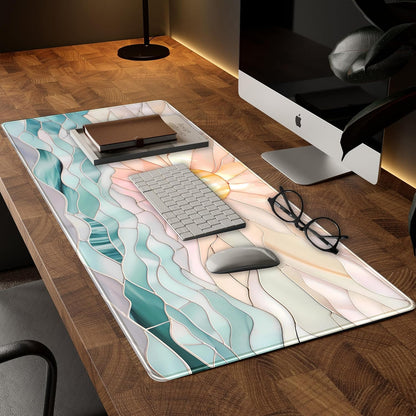 Desk Mat Gaming Desk Pad Large Mouse and Keyboard Pad, Abstract Serene Ocean Sunrise Mouse Mat XXL, Pastel Desk Protector Mat Computer Mats for Desktop Sun & Waves Office Decor 31.5" x 15.7"