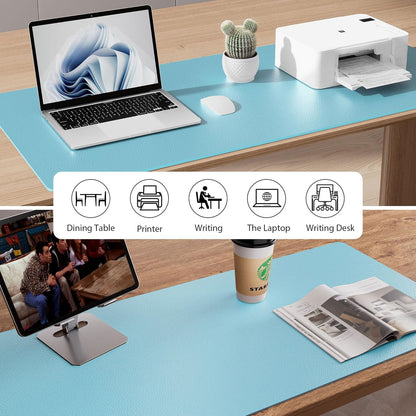 Aothia Large PU Leather Desk Pad Protector – Non-Slip Mouse Pad & Writing Mat for Office/Home, Waterproof, Easy to Clean (48" x 17", Blue Topaz)
