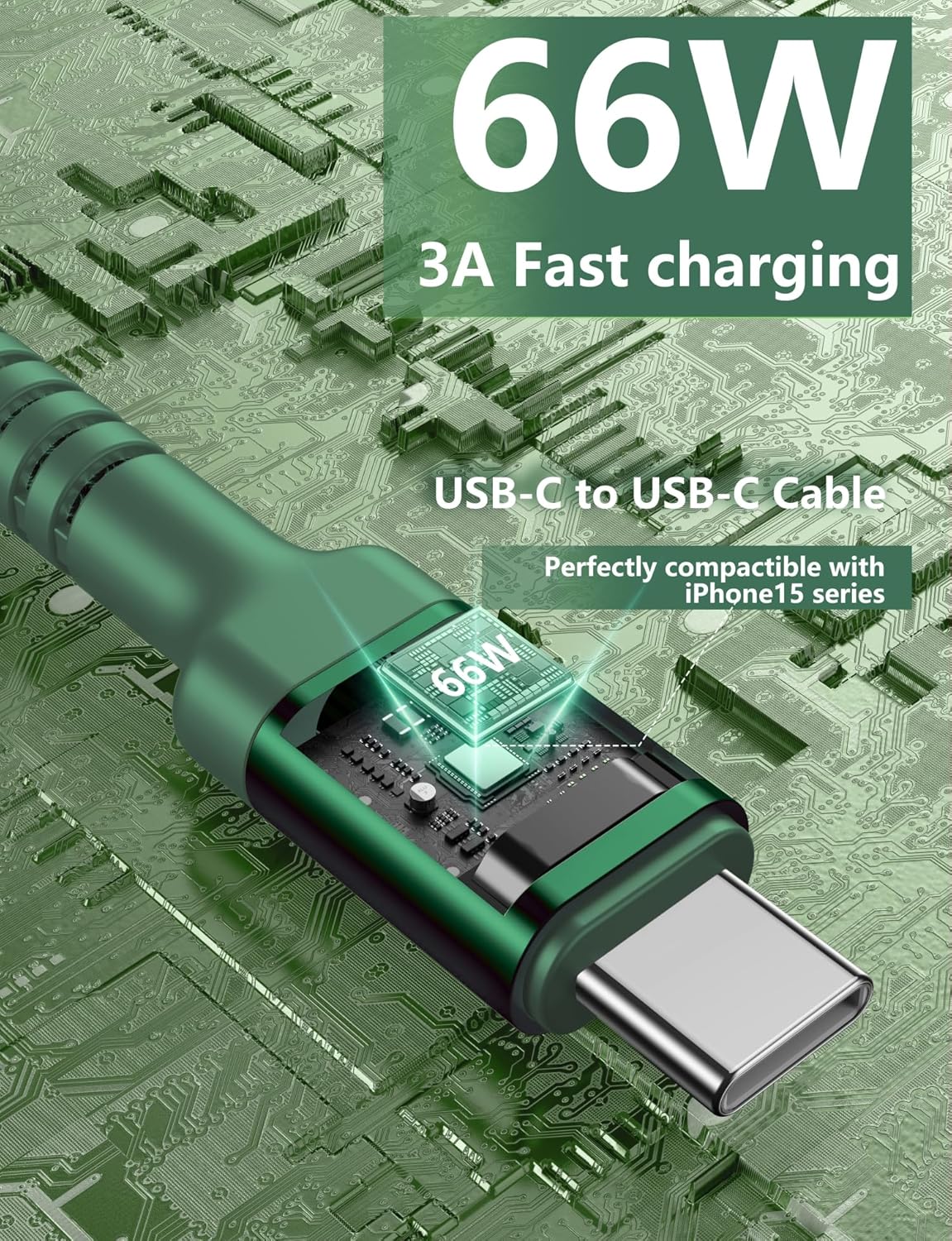 USB C Cable 6FT, 2Pack USBC to USBC Fast Charging Cable, iPhone 16 15 Charger Cable Long Type C Cord Nylon Braided Compatible with iPhone 16/15/Pro Max/Plus/Samsung Galaxy S23/LG/Switch-Green