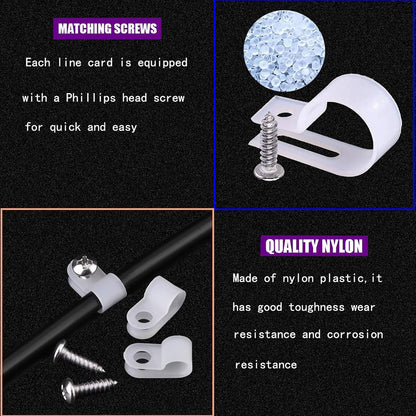 Bigtrans 300 Pcs Nylon Plastic R-Type Wire Clips with Screws 1/4" 5/16" 3/8" 1/2" 3/4" Clamps Fasteners Assortment for Cable Conduit -5 Size -White