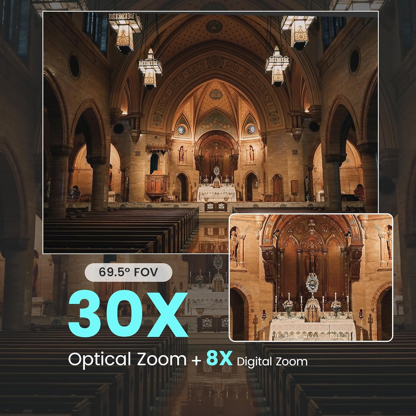 AI Auto Tracking PTZ Camera 3G-SDI/USB3.0/HDMI/LAN PoE 30X Optical and 8X Digital Zoom Live Streaming Camera 1080P 60FPS for Church Services Worship Education Events vMix OBS YouTube