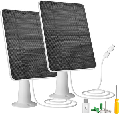 Solar Panel Charger Compatible with Vision Well Battery Powered Wireless Outdoor Security Cameras, 5W Solar Panels Charging with IP65 Waterproof 10ft USB-C Cable & Secure Wall Mount, 2 Pack