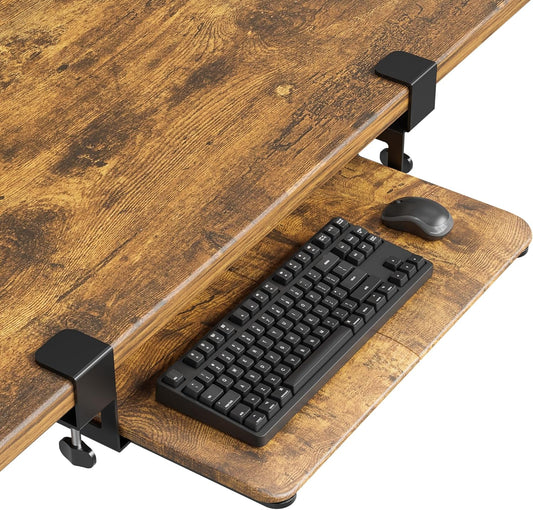 BONTEC KMT01-PJ Under Desk Keyboard Tray, Pull-Out Keyboard & Mouse Platform with C-Clamp, 20 x 11.8 in Space-Saving Ergonomic Slide-Out Drawer, Rustic Brown