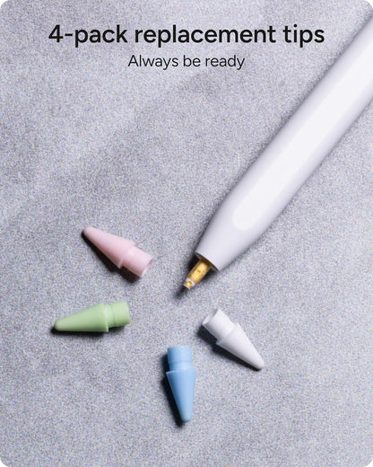 ZAGG Replacement Tips for Apple Pencil 1st Gen, 2nd Gen, & USB-C - Pack of 4, Smooth Writing, Perfect Friction, Pastel Pink, Blue, Green, & White