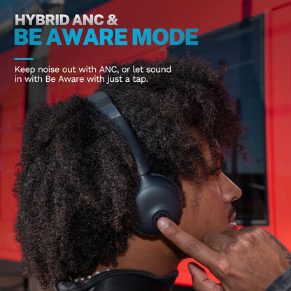 JLab Go Lux ANC Wireless Headphones, Graphite, Hybrid Active Noise Cancelling, Premium On-Ear Bluetooth Headset, Customizable Sound, Be Aware Mode, Cloud Foam Comfort, Multipoint Connection