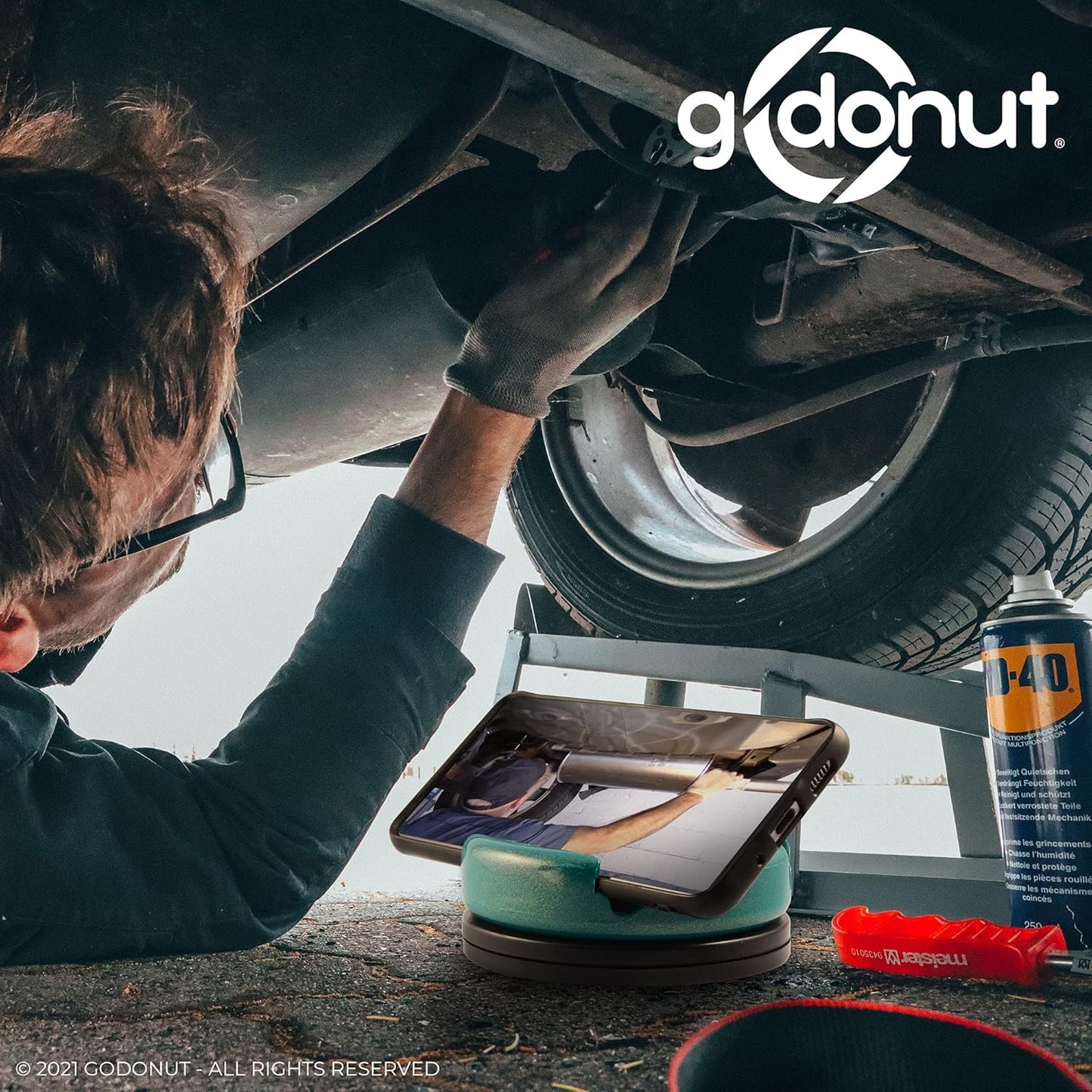 GoDonut – Phone Stand 360 Swivel – Cell Phone Holder + iPad Stand Desk Organizer - Compatible with Tablet, iPhone, Kindle & Most Smartphones – Blue