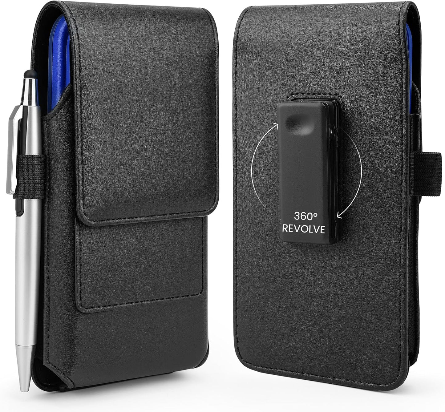 BECPLT Phone Holster for Apple iPhone 17 Pro 16/15/14/13/12/11 Pro Leather Belt Case,Swivel Clip Pouch Holster Belt Clip Case for Galaxy S25 S24 S23 S22 S21 Google Pixel 5 4a 5G 4 LG -Black