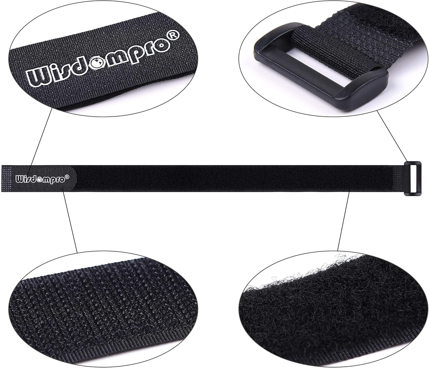 20 Pack (8 12 18 24 Inches) Hook and Loop Reusable Fastening Cable Tie Down Straps by Wisdompro - Reusable, Durable Functional Ties to Keep Your Home, Office, Workspace from Tangled Messes of Cords