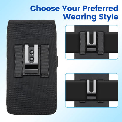 Mopaclle Rugged Nylon Cell Phone Holster with Belt Clip and Loop, Compatible with iPhone 17 Pro, iPhone 16 Pro, 16, 15 Pro, Galaxy S25, S24, S23 – Fits with Case On, Belt Holder for Men and Seniors
