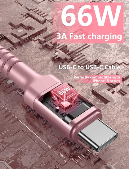 USBC Cable 10FT, 2Pack Long USBC Fast Charging Cable, Nylon Braided USB C to USB C iPhone Charger Cord Compatible with iPhone 16/15/Pro Max/Plus/Samsung Galaxy S23/LG/Switch-Pink
