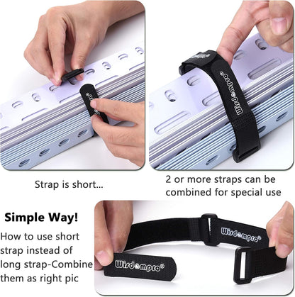 20 Pack (8 12 18 24 Inches) Hook and Loop Reusable Fastening Cable Tie Down Straps by Wisdompro - Reusable, Durable Functional Ties to Keep Your Home, Office, Workspace from Tangled Messes of Cords