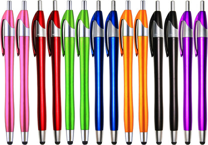 Skoloo Electronic Screen Touch Stylus,14 Pack 2 in 1 Slim Long Click Ink Stylus Ballpoint Pen For Universal Android Touch Screen Tablet Smartphone, Google Nexus, Samsung Galaxy, HTC, Multi-colored