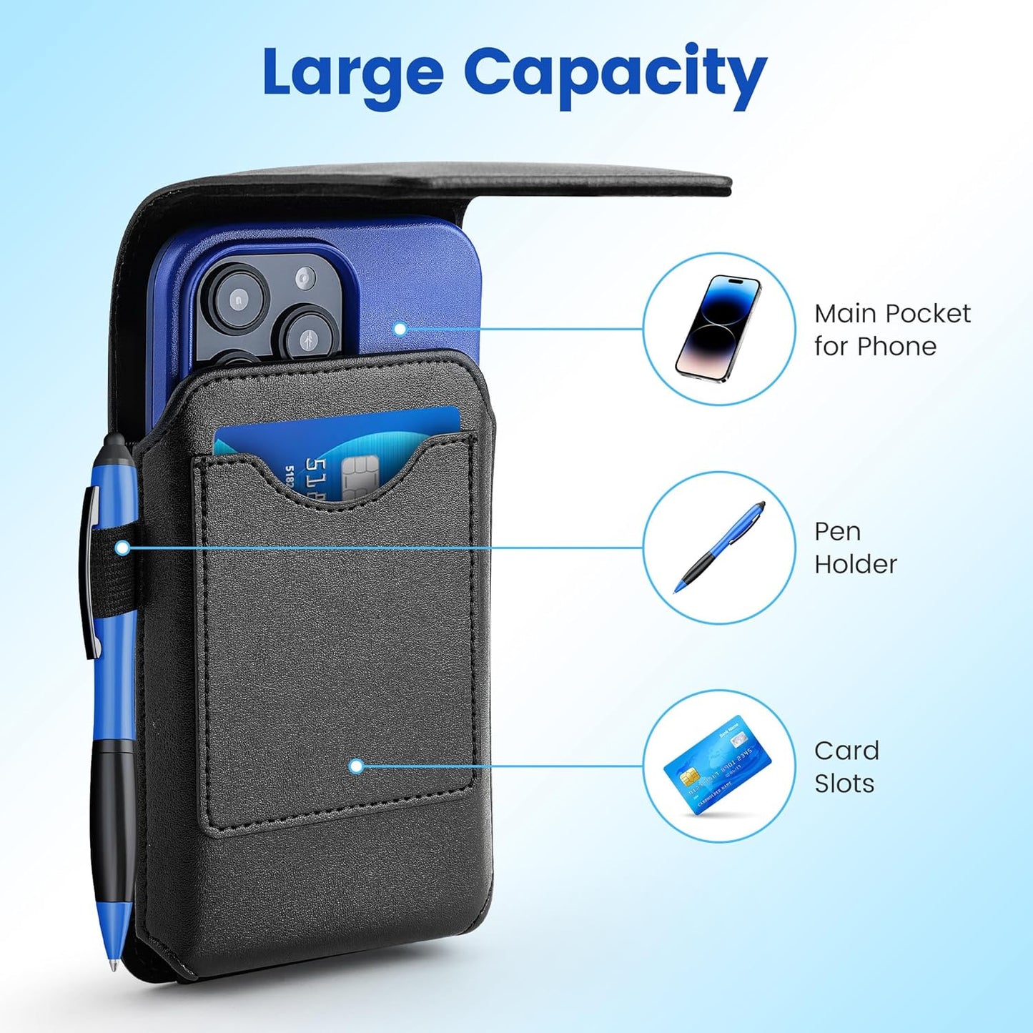 Mopaclle Phone Holster with 360° Rotating Clip,Cell Phone Belt Holder Compatible with iPhone 17 Pro Max/Air,iPhone 16 Pro Max,15 14 Pro Max & Plus,Galaxy S25+/S24+/S23+ & FE Models, Fit with Case On