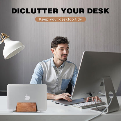 muso wood Vertical Laptop Stand, Walnut Laptop Holder Desktop Stand with Adjustable Dock Size, Wooden Laptop Stand for MacBook Pro and Other Laptops