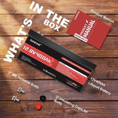 12V 400Ah LiFePO4 Battery 5120Wh Rechargeable Lithium Iron Phosphate Battery Built-in 200A BMS 15000+ Cycles for RV Marine Solar Golf Cart Off-Grid Applications