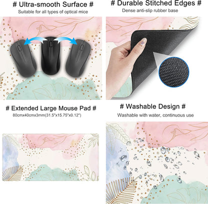 Boho Pastel Painting Mouse Pads, Abstract Mousepad XXL,Extended Mouse Pad for Keyboard & Wireless Mouse,Cute Large Desk Protector Mat Full Desk Gaming Mice Pad for Office Home 31.5x15.75 in