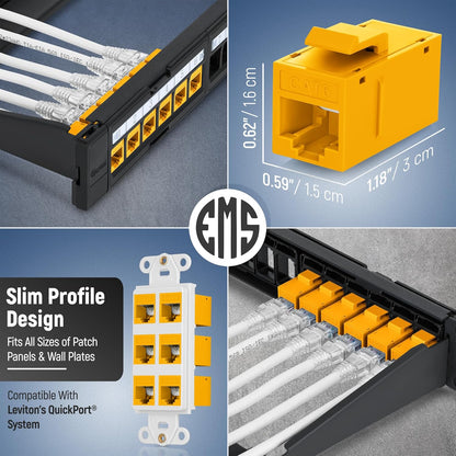 Everest RJ45 CAT6 Keystone Coupler in Yellow (48-Pack) - RJ45 Coupler - Cat6 Keystone Jacks